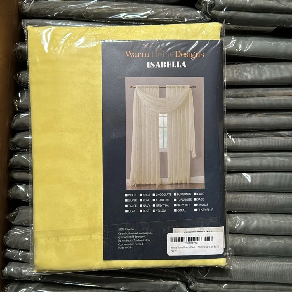Isabella Yellow sheer 2 window panels